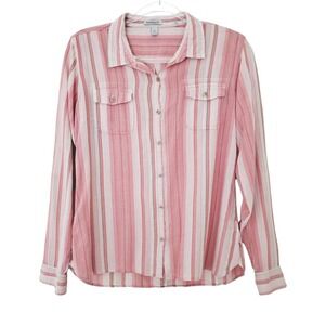 TOAD & CO Women's Medium Striped Long Sleeve Button Up Shirt Gauze ORGANIC